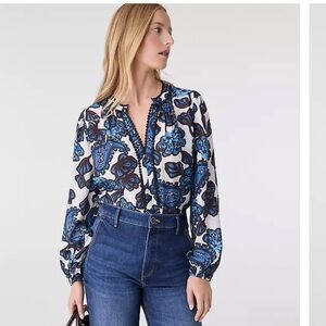 Ann Taylor Paisley Bobble Trim Blouse